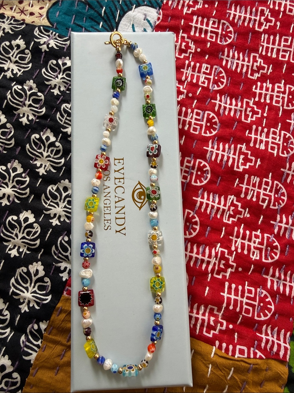 Eye Candy Los Angeles Multicolor Millefiori & Pearl Accent Necklace